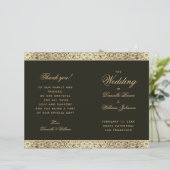 Black Gold Elegant  Floral Wedding Programme (Staand voorkant)