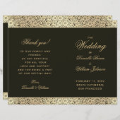 Black Gold Elegant  Floral Wedding Programme (Voorkant / Achterkant)