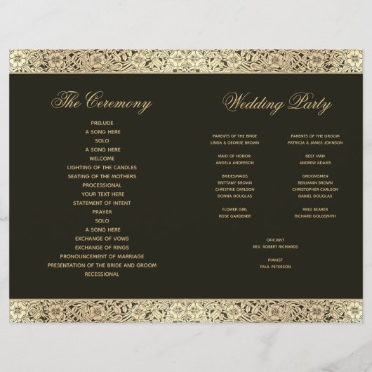 Black Gold Elegant  Floral Wedding Programme (Achterkant)