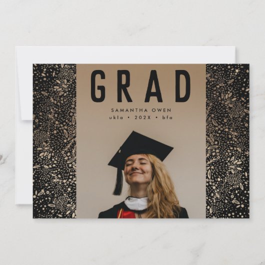 Black Gold Elegant Folie Botanische Afstudeerder F Aankondiging (Voorkant)