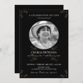 Black Gold Elegant Funeral Classic Custom Photo Kaart (Voorkant / Achterkant)