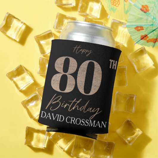 Black & Gold Elegant Glitter 80th Birthday Blikjeskoeler (Insitu Zomer)