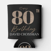 Black & Gold Elegant Glitter 80th Birthday Blikjeskoeler (Achterkant)