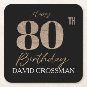 Black & Gold Elegant Glitter 80th Birthday  Kartonnen Onderzetters (Voorkant)