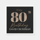 Black & Gold Elegant Glitter 80th Birthday  Servet (Voorkant)