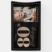 Black & Gold Elegant Glitter 80th Photo Birthday  Spandoek (Verticaal)