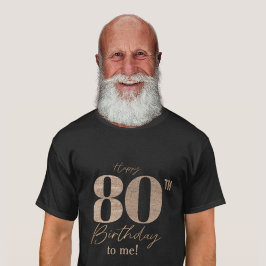 Black & Gold Elegant Glitter 80th Photo Birthday  T-shirt