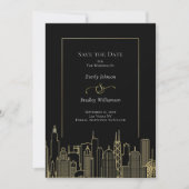 Black Gold Elegant Las Vegas Skyline Save the Date Kaart (Voorkant)