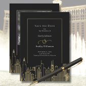 Black Gold Elegant Las Vegas Skyline Save the Date Kaart
