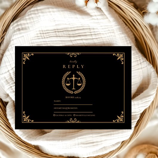 Black Gold Elegant Law School Afstuderen RSVP Kaartje