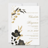 Black gold elegant luxury foliage floral wedding kaart (Voorkant)