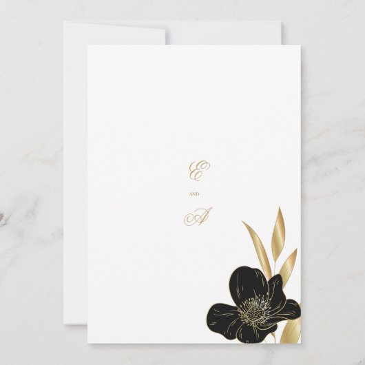 Black gold elegant luxury foliage floral wedding kaart (Achterkant)