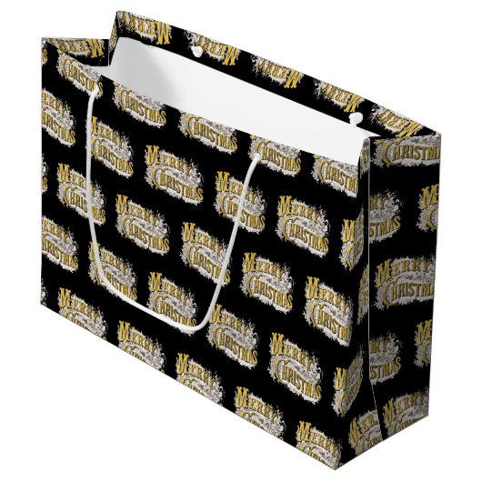 Black Gold Elegant Merry-kerstreces  Groot Cadeauzakje (Voorkant Gekanteld)