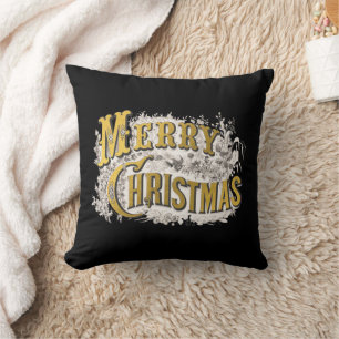 Black Gold Elegant Merry-kerstreces  Kussen