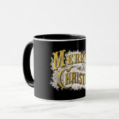 Black Gold Elegant Merry-kerstreces  Mok (Voorkant links)