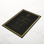 Black Gold Elegant Modern Monogrammed Wedding Folie Uitnodiging (Gedraaid)