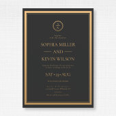 Black Gold Elegant Modern Monogrammed Wedding Kaart