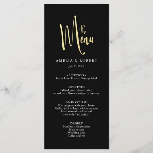 Black Gold Elegant Modern Simple Wedding Menu (Voorkant)
