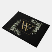 Black Gold Elegant Monogram Greenery Deurmat (Schuin)