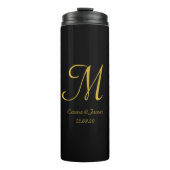 Black Gold Elegant Monogram Script Initiaal Name Thermosbeker (Voorkant)