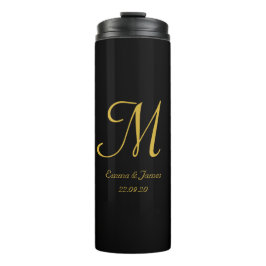 Black Gold Elegant Monogram Script Initiaal Name Thermosbeker