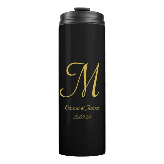 Black Gold Elegant Monogram Script Initiaal Name Thermosbeker (Voorkant)