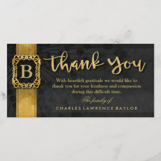 Black & Gold Elegant Monogram Sympathie Hartelijk  Bedankkaart