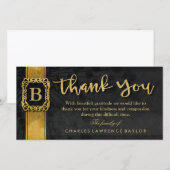 Black & Gold Elegant Monogram Sympathie Hartelijk  Bedankkaart (Voorkant / Achterkant)