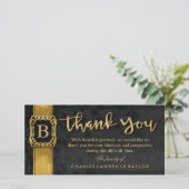 Black & Gold Elegant Monogram Sympathie Hartelijk  Bedankkaart (Staand voorkant)