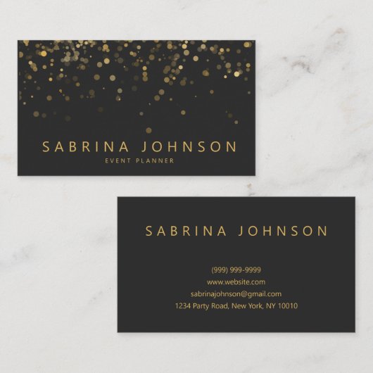 Black Gold Elegant Party Planner Business Card Visitekaartje (Voorkant / Achterkant)