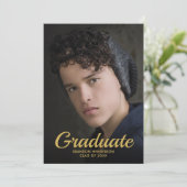 Black Gold Elegant Photo Graduparty Kaart (Staand voorkant)