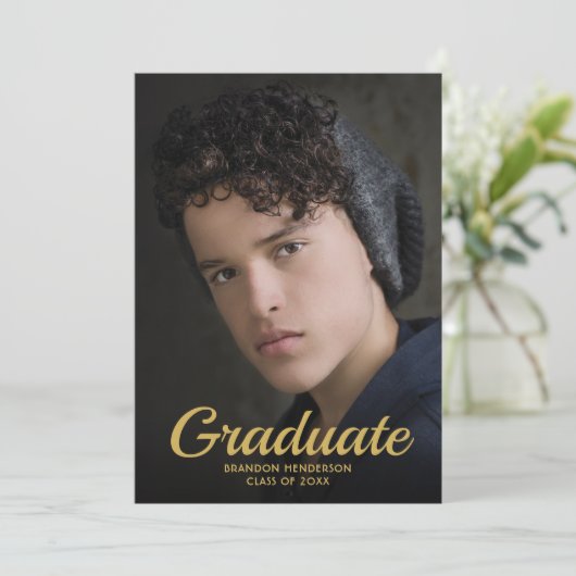 Black Gold Elegant Photo Graduparty Kaart (Staand voorkant)