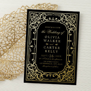 Black Gold elegant  romantisch vintage bruiloft Folie Uitnodiging
