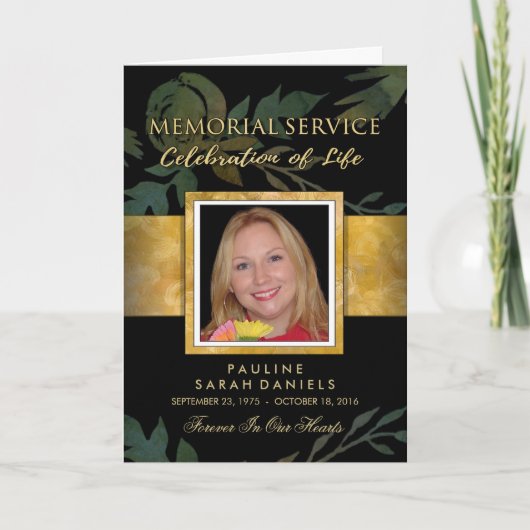 Black & Gold Elegant Roos Memorial Service Uitnodi (Voorkant)