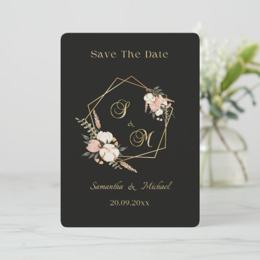 Black Gold Elegant Save the Date Invitation (Staand voorkant)