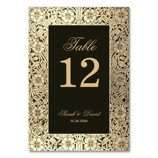 Black Gold  Elegant Script Floral Wedding Kaart (Achterkant)