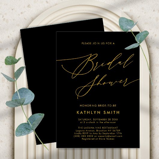 Black Gold Elegant Script Modern Vrijgezellenfeest Kaart
