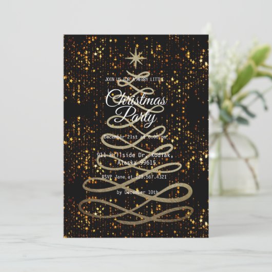 Black Gold Elegant Simple Moderne kerstparty Kaart (Staand voorkant)