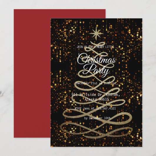 Black Gold Elegant Simple Moderne kerstparty Kaart (Voorkant / Achterkant)