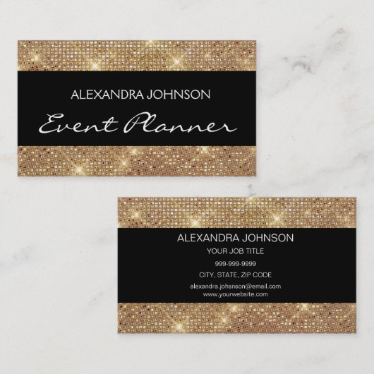Black Gold Elegant Sparkly Even Planner Visitekaartje (Voorkant / Achterkant)