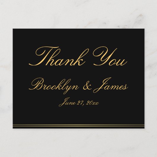 Black Gold Elegant Wedding Hartelijk dank Briefkaa Briefkaart (Voorkant)