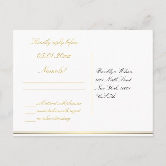 Black Gold Elegant Wedding RSVP Briefkaarten (Achterkant)