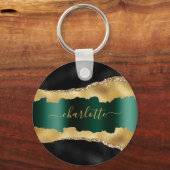 Black Gold emerald green agate marmer name script Sleutelhanger (Achterkant)