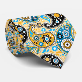 Black Gold en Aqua Bohemian Cowboy Paisley Stropdas