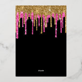 Black Gold en Deep Pink Glitter Drives Quinceañera Folie Uitnodiging (Achterkant)