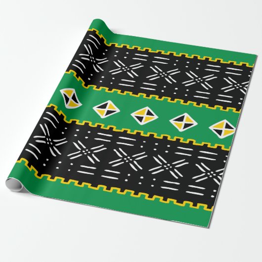 Black Gold en Green Tribal Pattern Cadeaupapier (Uitgerold)