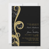 Black Gold en Silver Glitter Elegant Swirl Wedding Kaart (Voorkant)