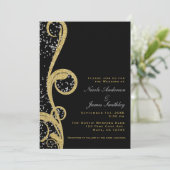 Black Gold en Silver Glitter Elegant Swirl Wedding Kaart (Staand voorkant)