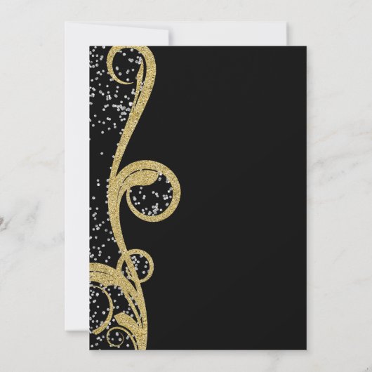 Black Gold en Silver Glitter Elegant Swirl Wedding Kaart (Achterkant)