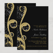 Black Gold en Silver Glitter Elegant Swirl Wedding Kaart (Voorkant / Achterkant)